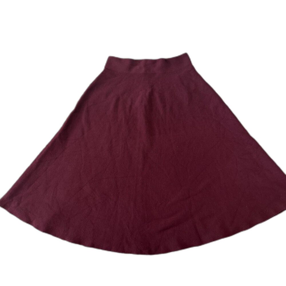 Premise Burgundy Knit Midi Skirt XS High Waist A-Line Wool Blend